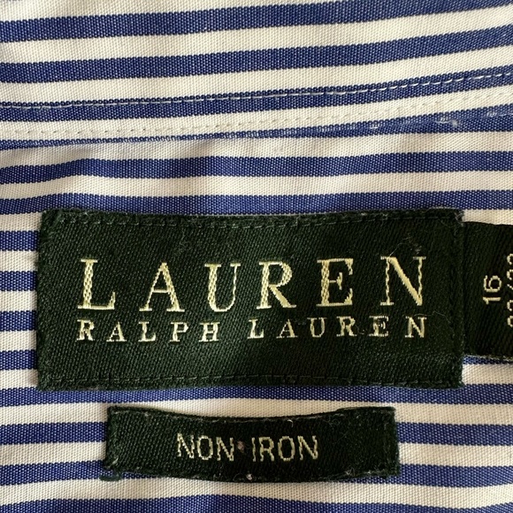 Lauren Ralph Lauren Shirt Men’s Sz 16 Non Iron Classic Fit Blue Stripe Button Up - Picture 2 of 12